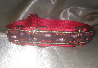 Martingale, Halsband, 2,5 cm, Gurtband rot, edle Borte