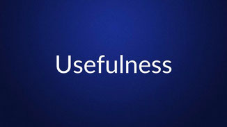 White text reading “Usefulness” is centered on a plain dark blue background.
