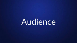 White text reading “Audience” is centered on a plain dark blue background.