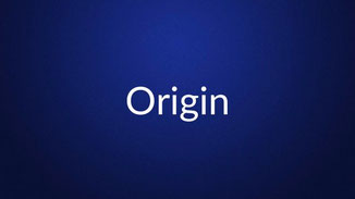 White text reading “Origin” is centered on a plain dark blue background.