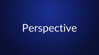 White text reading “Perspective” is centered on a plain dark blue background.