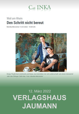 Den Schritt nicht bereut - Artikel über das Café Inka bei Verlagshaus Jaumann