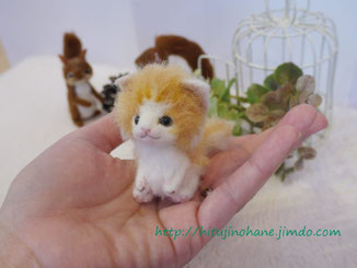 羊毛フェルト：手乗り猫　長毛レッドダビーlong fur cat 