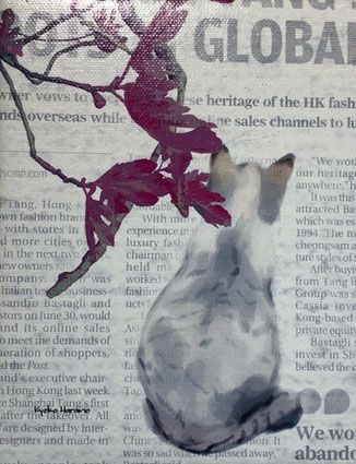 原野恭子 「fig tree &cat(小雪)」 CGプリント(パネル) ¥1,500 145㎜×180㎜