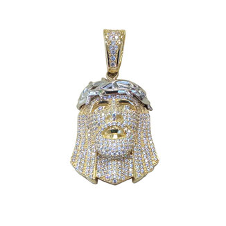 Ciondolo Volto di Gesù in oro giallo e bianco con brillantini 18kt OV24056G