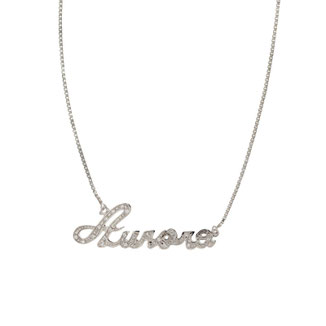 Collana con nome in oro bianco 18kt con zirconi