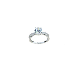 Anello Solitario da donna in oro bianco 18 kt con Pavè di Zirconi laterali Prezzi Sconti Outlet e Offerte
