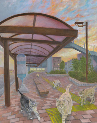 第71回一陽展　夕暮れのバス停