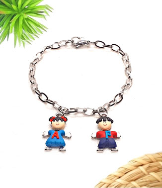 Pulsera con dije de Niño y Niña Cadena Ajustable