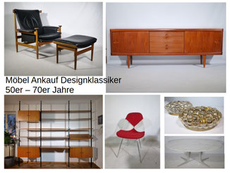 Ankauf von Designklassikern und hochwertigen Vintage-Möbeln aus den 1950er–1970er Jahren.