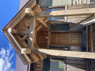 Re-claimed barn beam entry porch