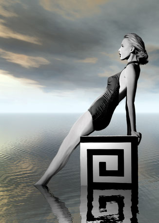 ilustración digital,modelo,mujer,playa,blanco y negro,verano,DECAPÉ arte digital