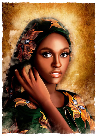 Ilustración, arte africano, mujer, belleza, retrato