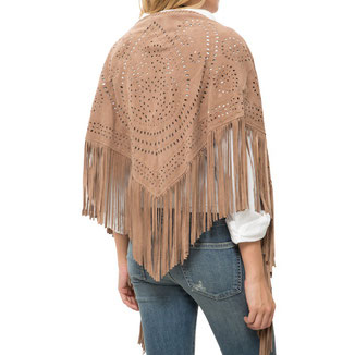 SMALL CAMEL SUEDE SHAWL WITH FRINGES