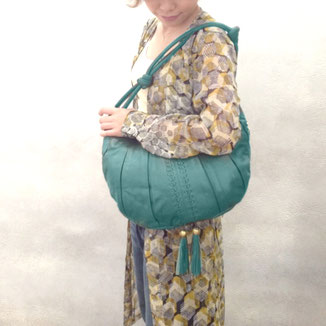 Goa- luxury Sea green leather bag with tassels and beads