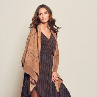 CAMEL SUEDE WRAP WITH LAYERING AND EMBROIDERY