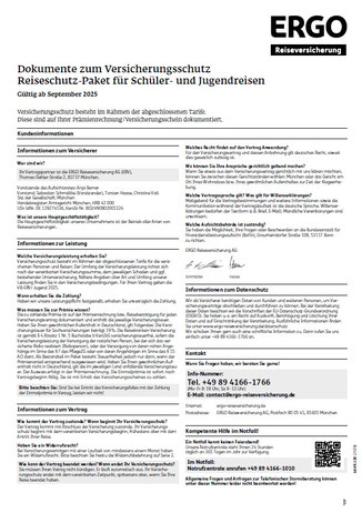 Produktinformationsblatt für die Deutschland-Reiserücktritts-Versicherung und das Reiseschutzpaket