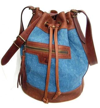 sac seau en cuir et lin fabriqué en France pièce unique en petites séries