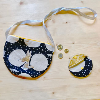 Sac fillette noir et jaune et porte monnaie