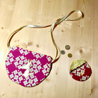 Sac fillette rose et jaune et porte monnaie
