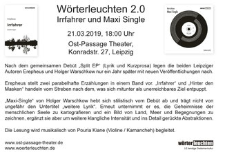 Ankündigung zur Lesung am 21.3.2019 um 18:00 Uhr im Ostpassage-Theater Leipzig mit musikalischer Begleitung