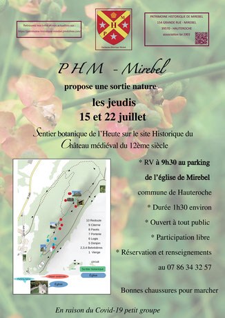 PHM Patrimoine Historique et Naturel Mirebel commune de Hauteroche 39570 - programme des sorties botaniques