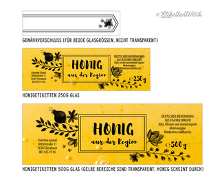 Transparente Honigetiketten, Design für Honig, Honigglasetiketten, Etiketten, Imker, Honiggläser, Honig Labels, Etikettendesign, Labledesign, durchsichtige Etiketten