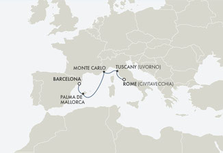 Reiseroute mit Seven Seas Mariner von Barcelona nach Civitavecchia
