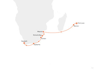Reiseroute mit MS EUROPA 2 von Port Louis nach Kapstadt