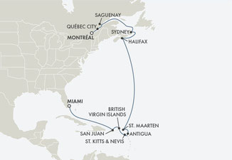 Routenkarte Montreal nach Miami mit Seven Seas Splendor