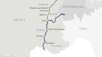 Routenkarte von Avignon nach Lyon mit Riverside Ravel