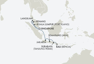 Routenkarte von Singapur nach Bali mit Seven Seas Mariner