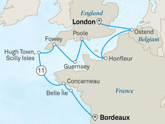 Reiseroute mit Scenic Eclipse II von Bordeaux nach London
