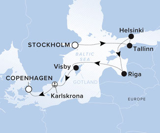 Reiseroute mit Evrima von Stockholm nach Kopenhagen