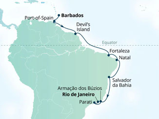 Reiseroute mit Seabourn Venture von Bridgetown nach Rio de Janeiro