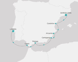 Reiseroute mit Crystal Serenity von Lissabon nach Barcelona