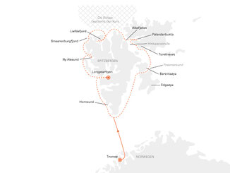 Reiseroute mit HANSEATIC nature von Tromsø nach Longyearbyen