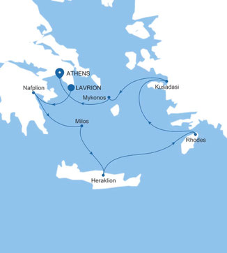 Reiseroute mit Silver Nova von Athen nach Athen
