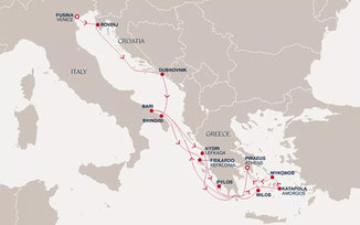 Reiseroute mit EXPLORA II von Fusina nach Piräus