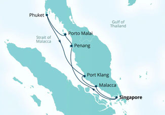 Routenkarte von Singapur nach Singapur mit Seabourn Encore
