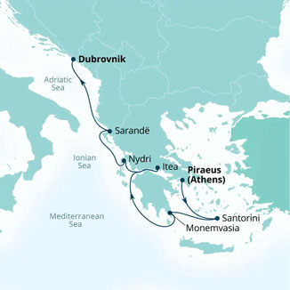 Reiseroute mit Seabourn Quest von Piräus nach Dubrovnik