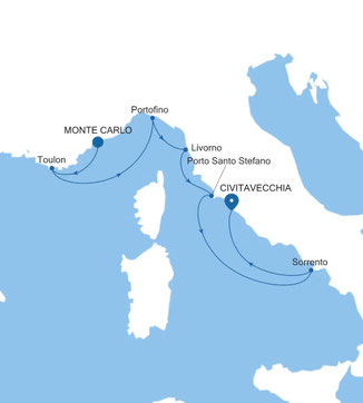 Reiseroute mit Silver Ray von Monte Carlo nach Rom