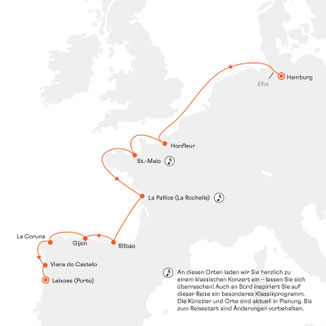 Reiseroute mit HANSEATIC spirit von Hamburg nach Porto