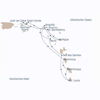 Reiseroute mit Sea Cloud Spirit von St Maarten nach St Maarten mit Sea Cloud Spirit