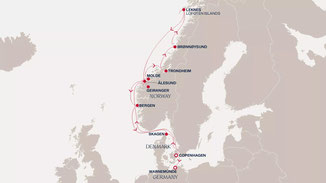 Reiseroute mit EXPLORA IV von Kopenhagen nach Warnemünde