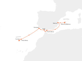 Reiseroute mit MS EUROPA von Funchal nach Palma de Mallorca