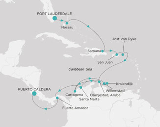 Reiseroute mit Crystal Serenity von Fort Lauderdale nach Puerto Caldera