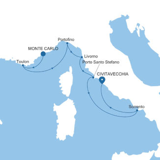 Reiseroute mit Silver Ray von Monte Carlo nach Civitavecchia