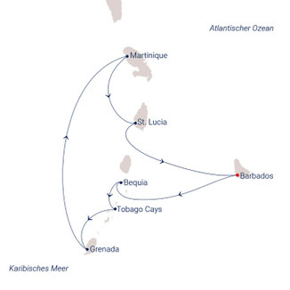 Reiseroute mit Sea Cloud II von Barbados nach Barbados