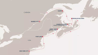 Routenkarte von New York nach Québec City, Kanada mit der EXPLORA IV